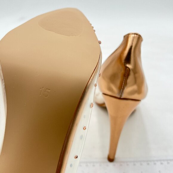 Miss Left Champagne Studded Pointed Toe Transparent Pumps High Heels Shoes - Picture 5 of 7